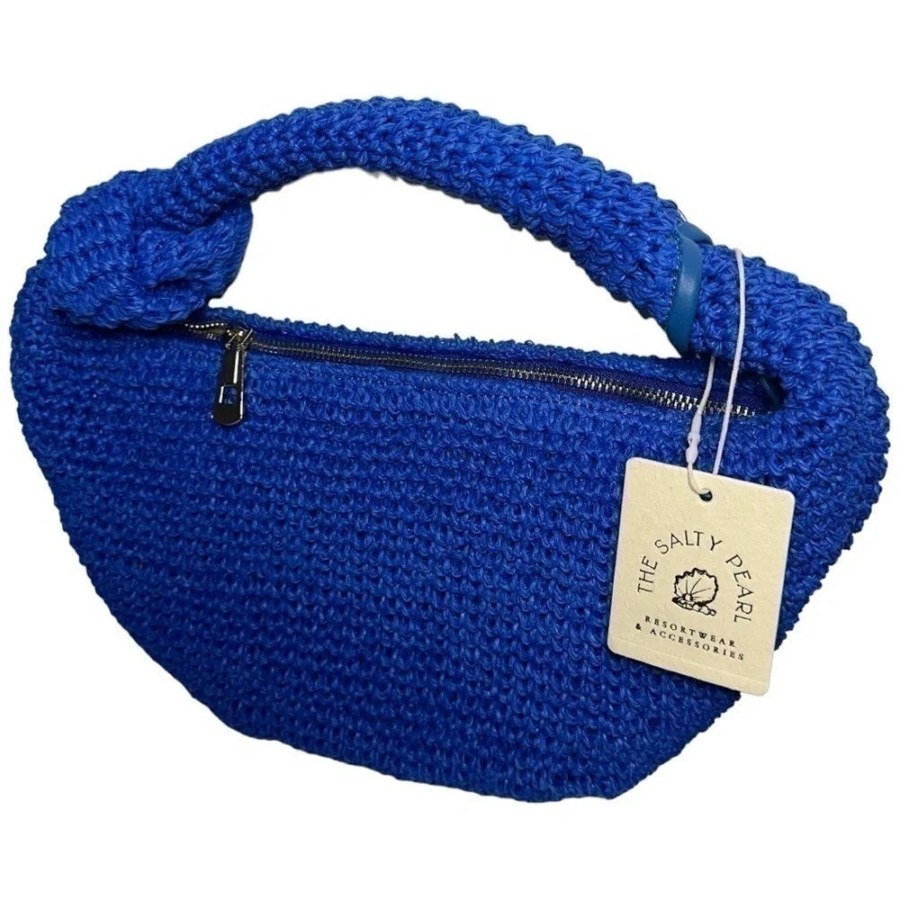 BTB Los Angeles Women’s Cobalt Blue Straw Raffia Lucia Knotted Hobo Bag